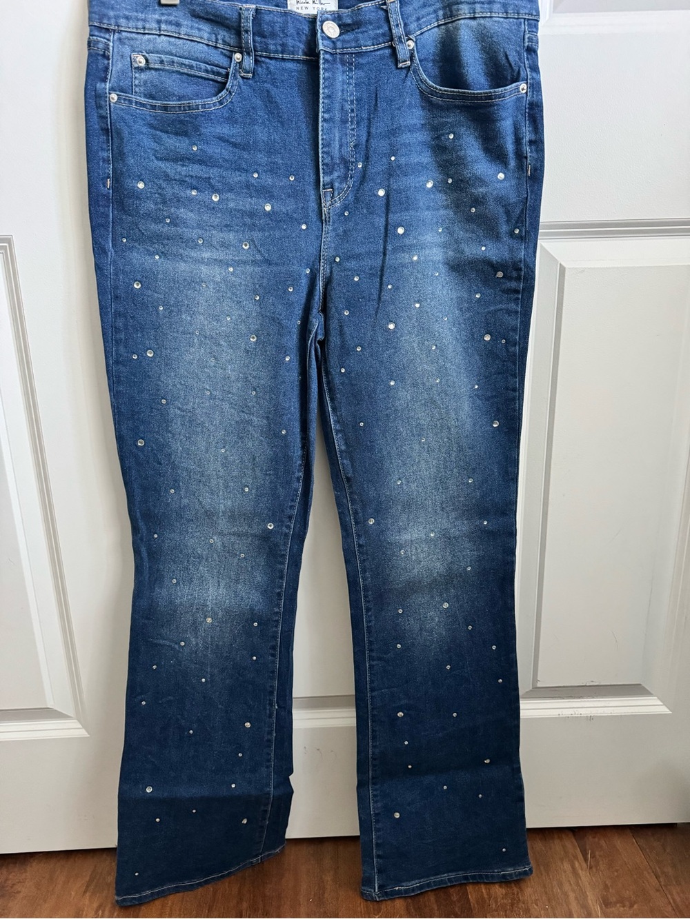 Nicole Miller Blue Straight-Leg Jeans with Rhinestone Accents